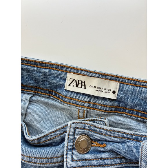 Zara High Rise Wide Leg Jeans Size 6 Baggy Loose Light Wash Raw Hem Boho Grunge - Picture 9 of 10